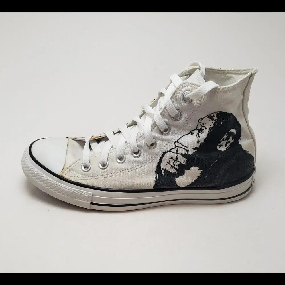 Unisex Converse Banksy The Thinker Monkey-Bananas Design Canvas HiTop Size 7M 9W